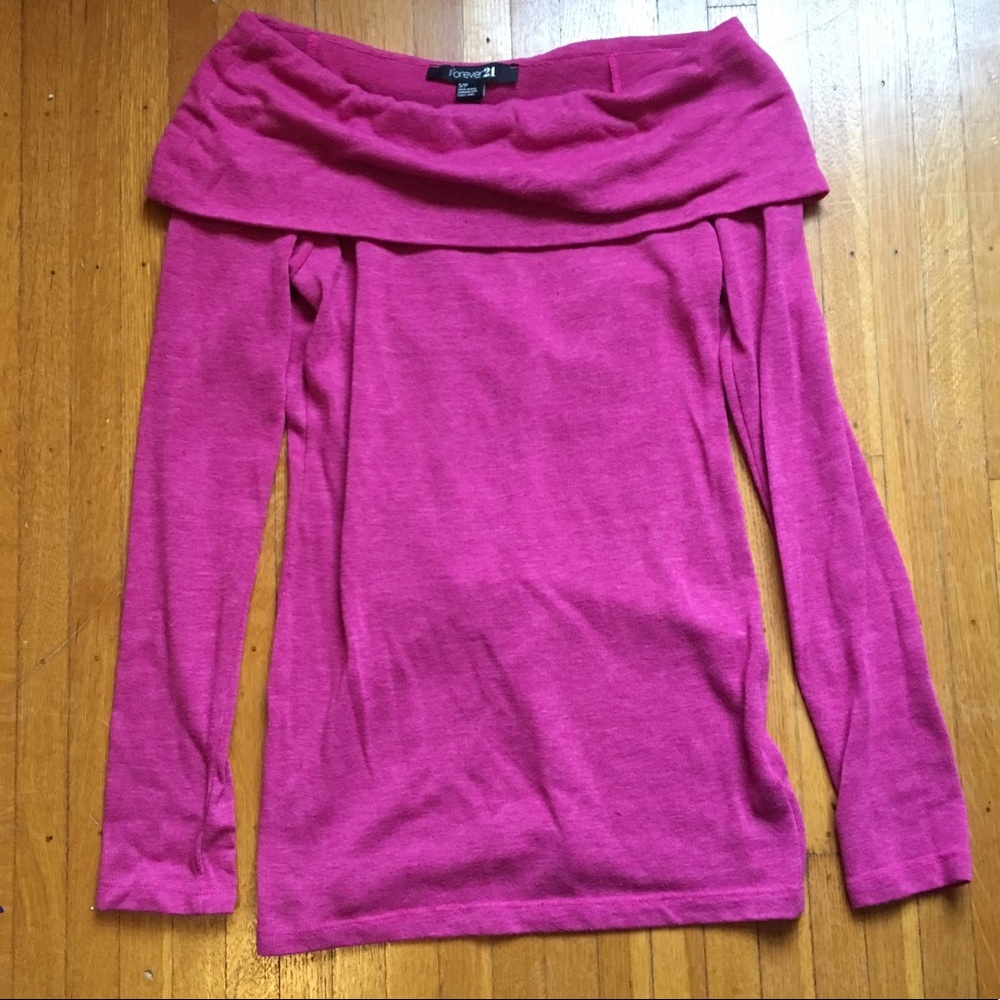 Pink Cowl Neck/Off-the-Shoulder Shirt